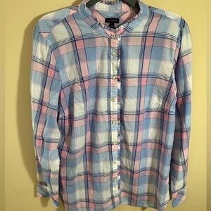 Talbots Long Sleeve Plaid Ruffled Collar
Button Down Shirt size L